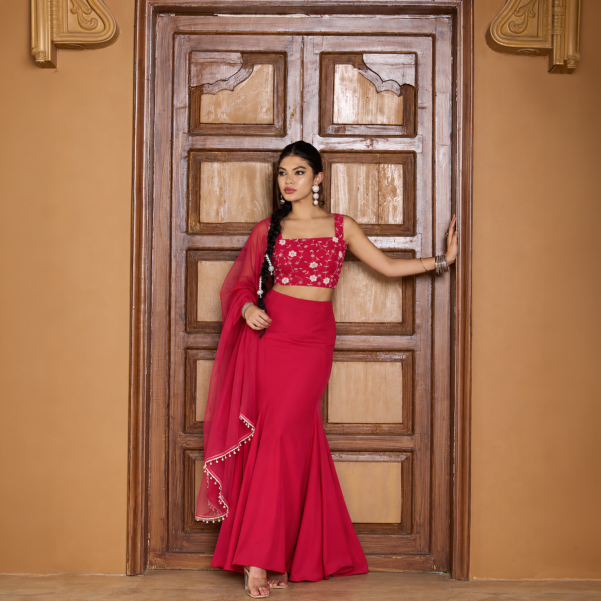 Floral Embroidered Lehenga Set With Dupatta