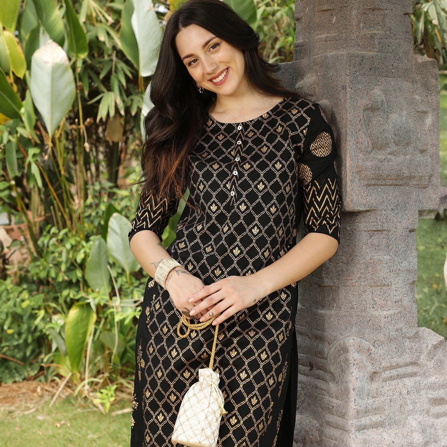 Geometric Ethnic Print Kurta With Trousers Set