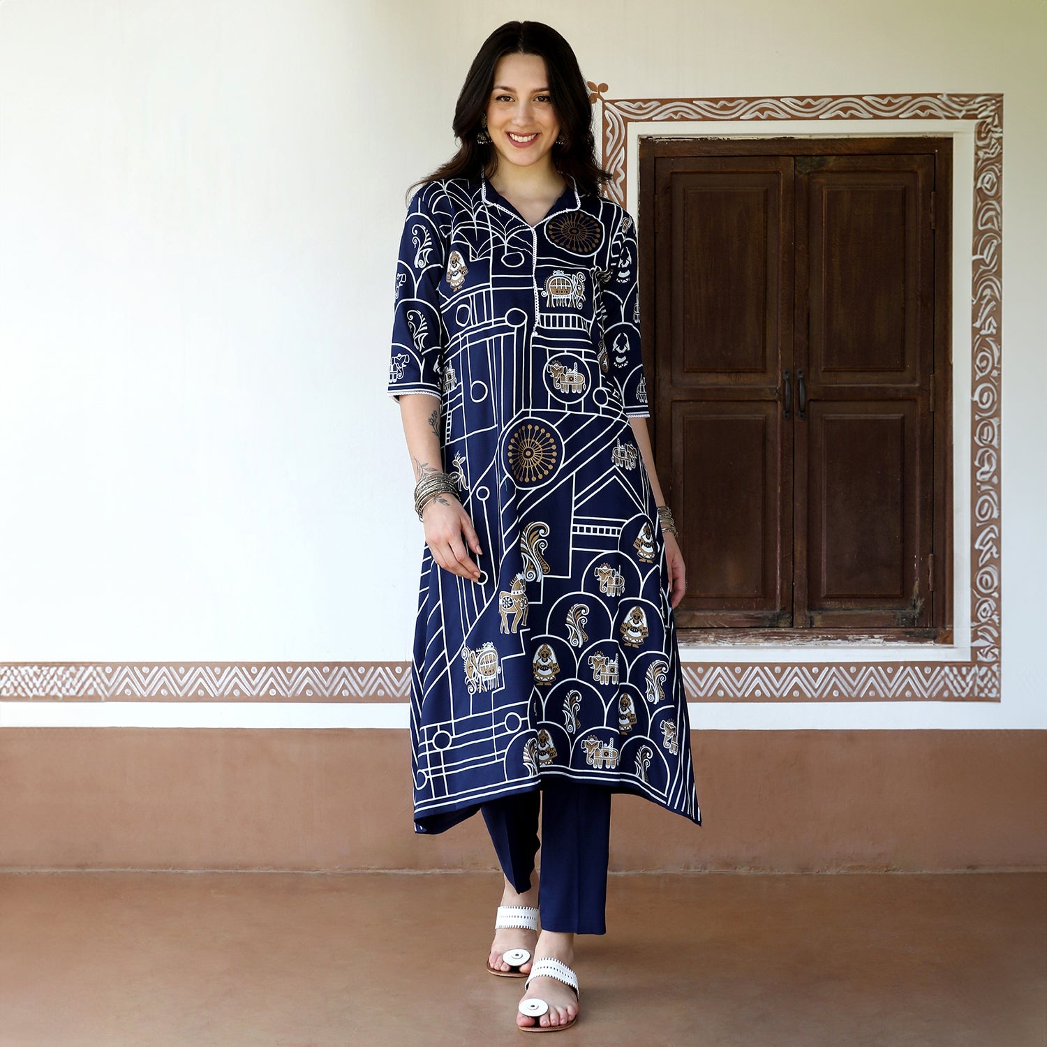 Animal Print Kurta With Trousers Set