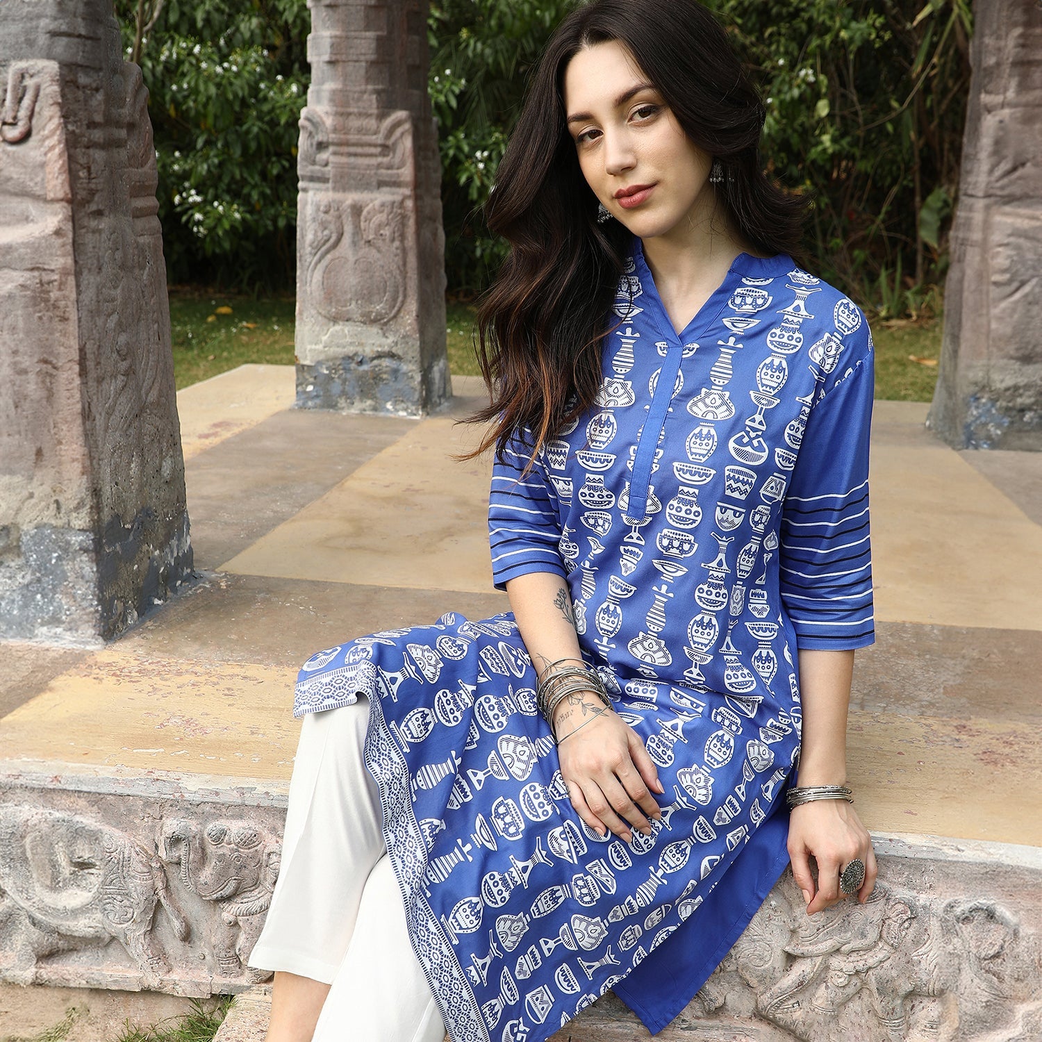 Block Print Kurta With Trousers Set