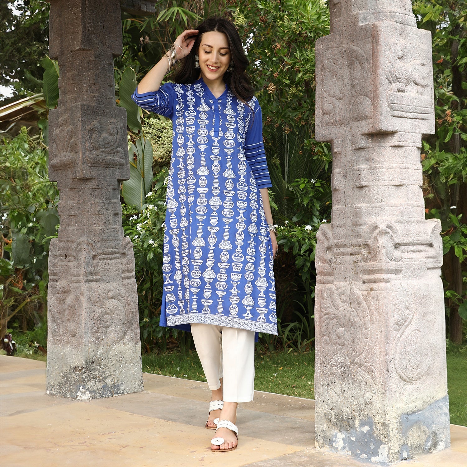 Block Print Kurta With Trousers Set