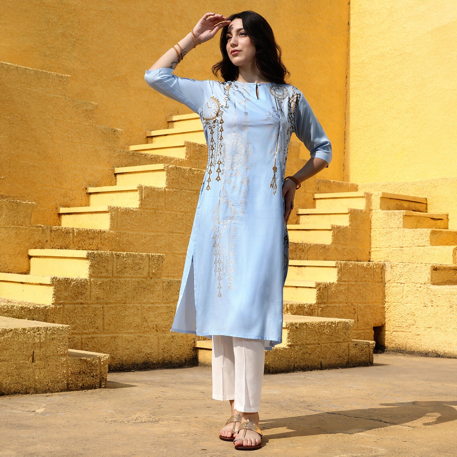 Dreamcatcher Print Kurta With Trousers Set