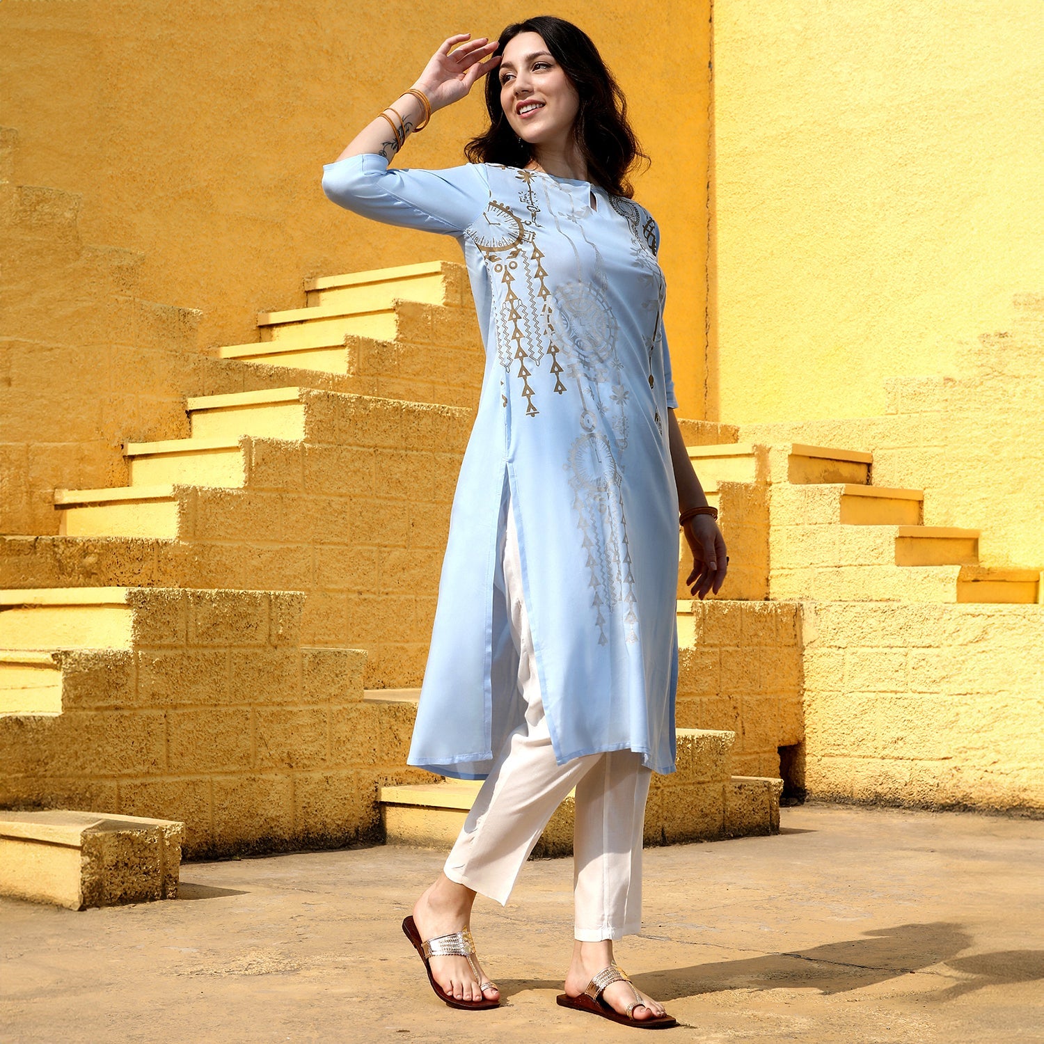 Dreamcatcher Print Kurta With Trousers Set