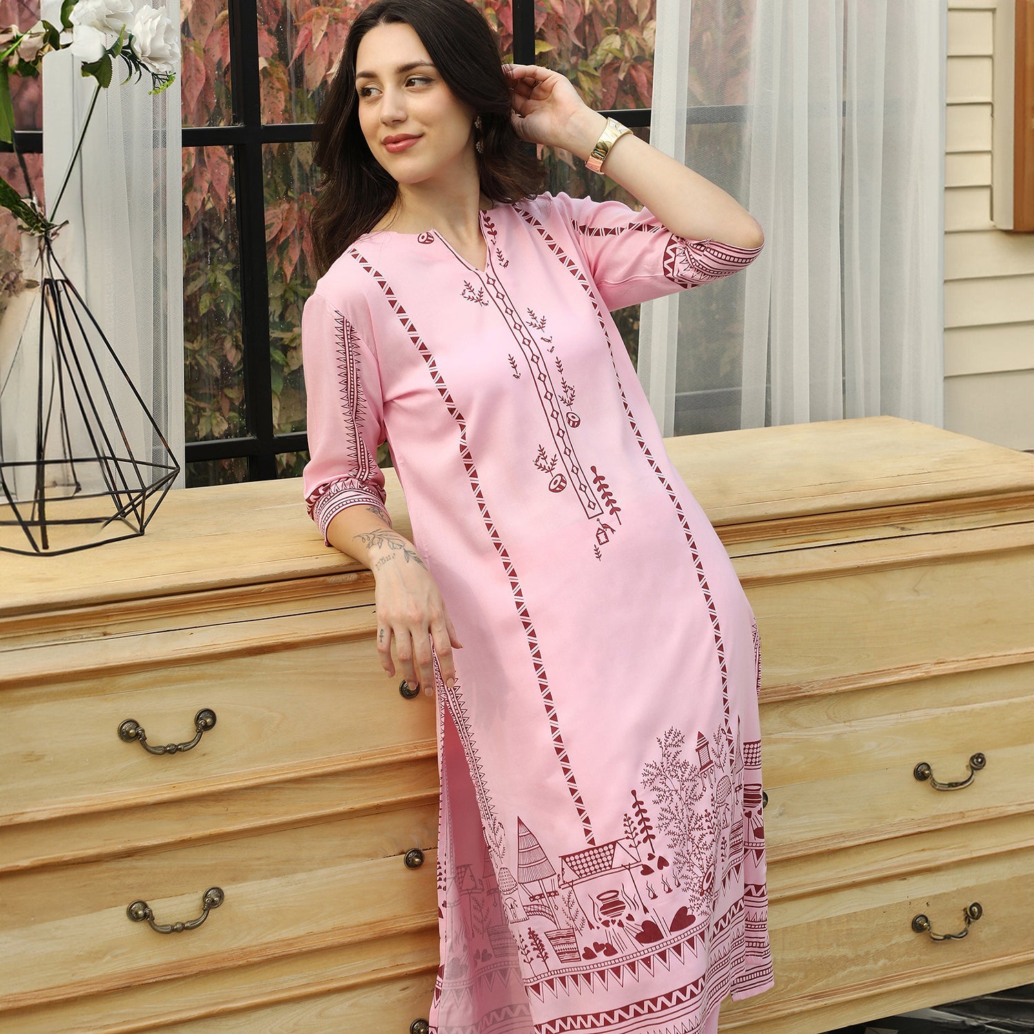 Landscape Block Kurta With With Trousers Set