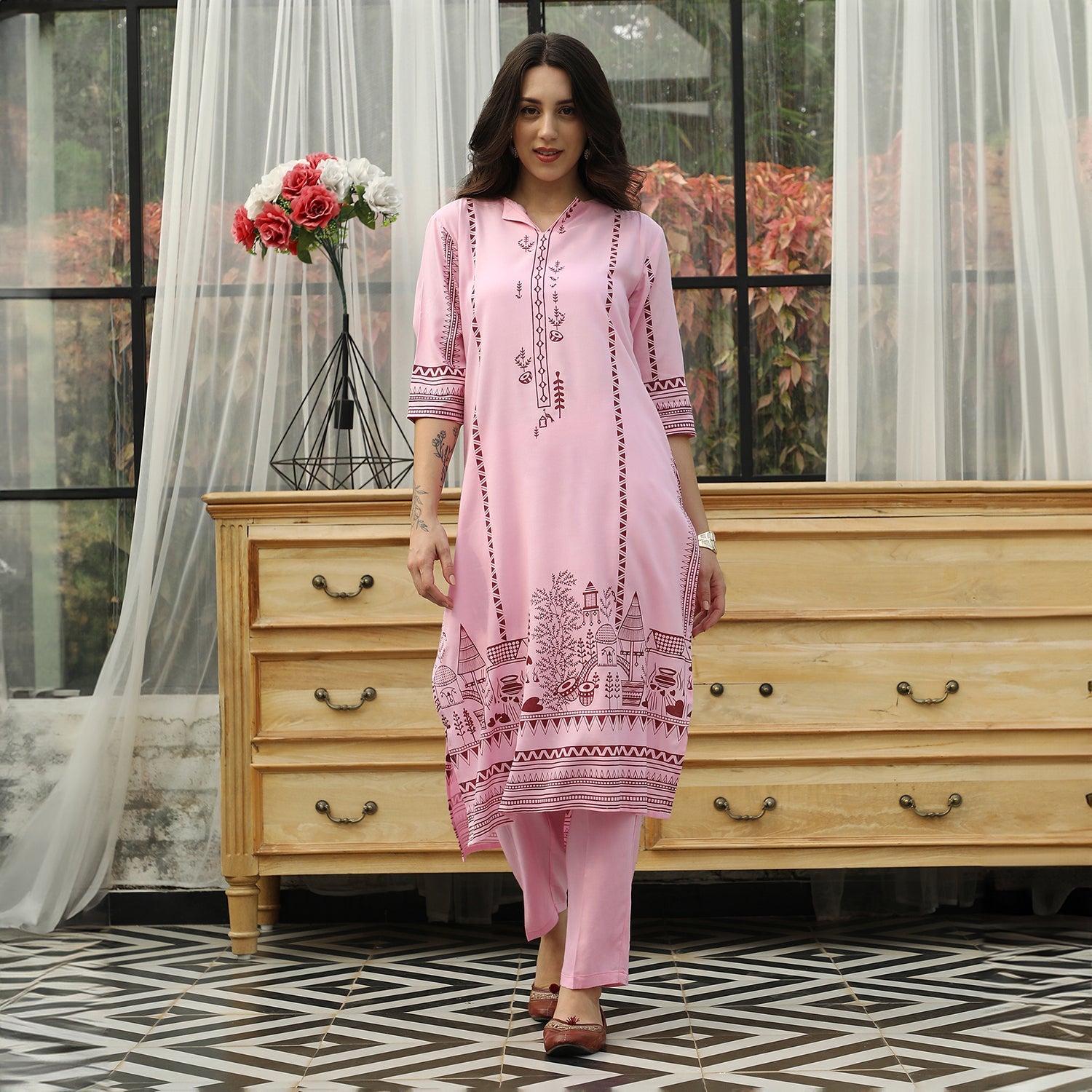 Landscape Block Kurta With With Trousers Set