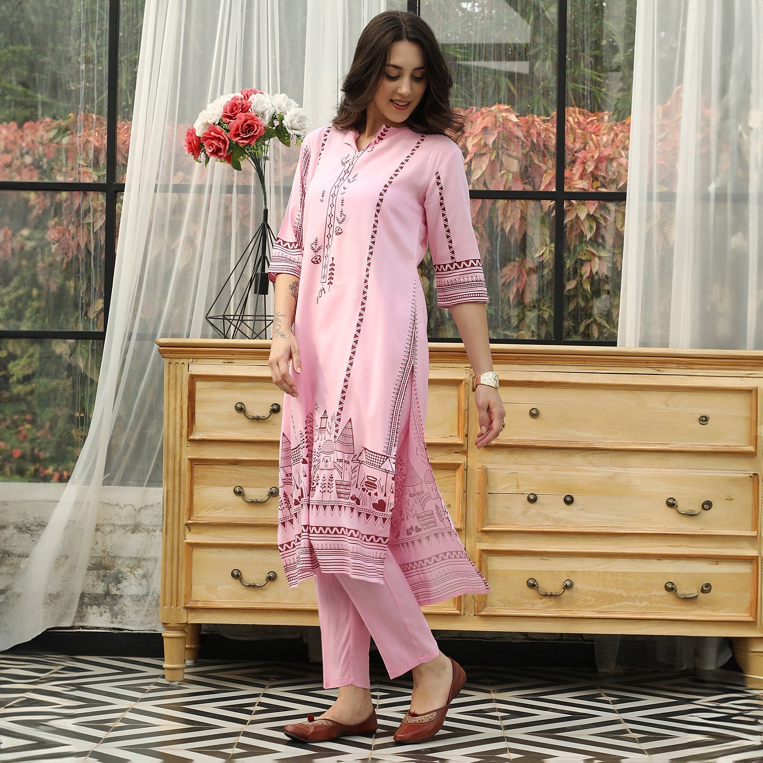 Landscape Block Kurta With With Trousers Set