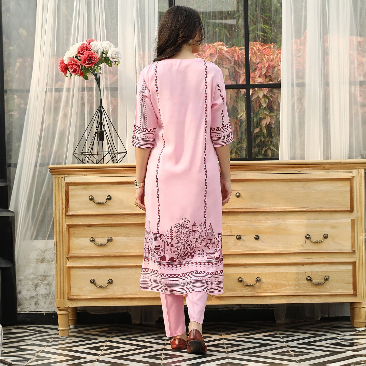 Landscape Block Kurta With With Trousers Set