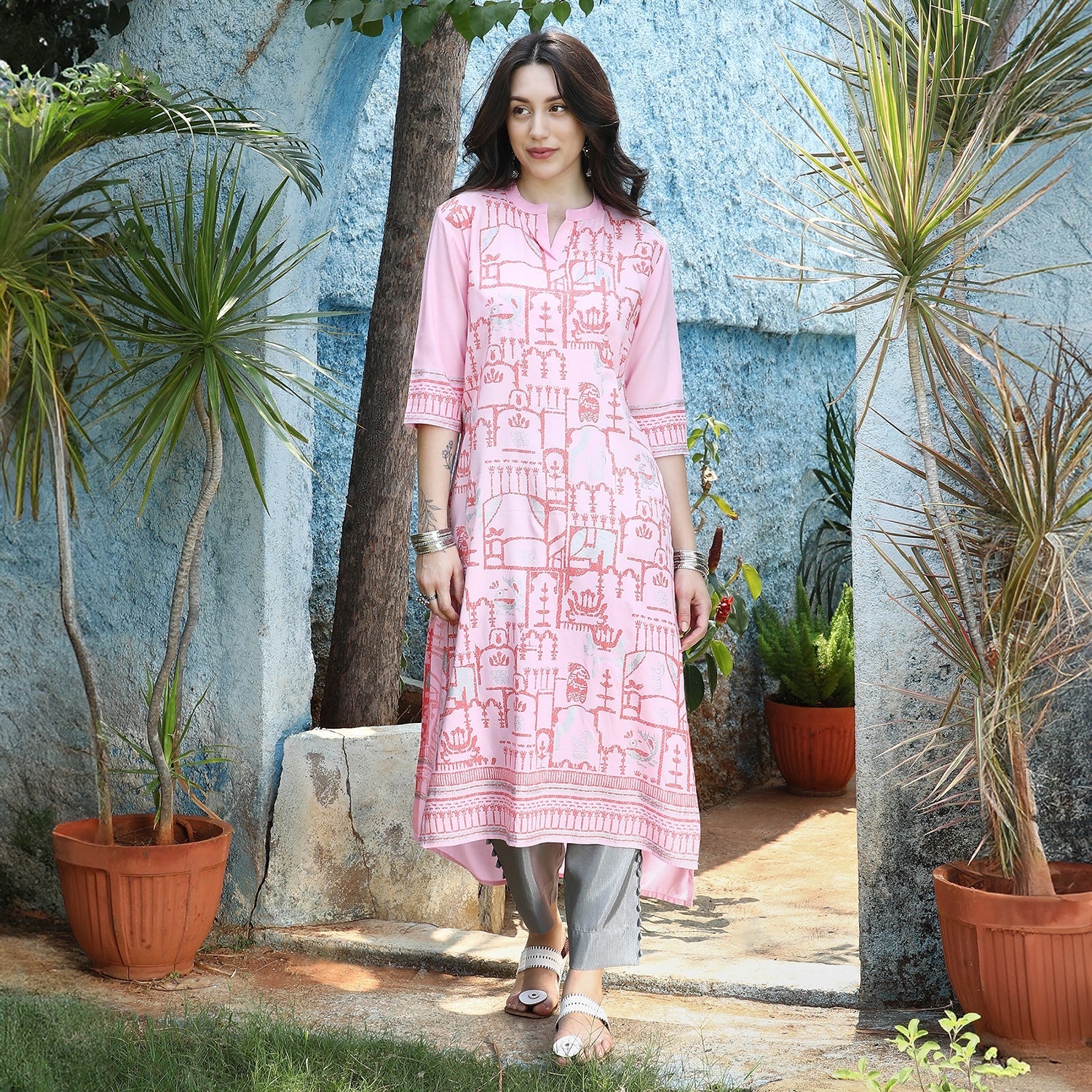 High-Low Ethnic Print Kurta