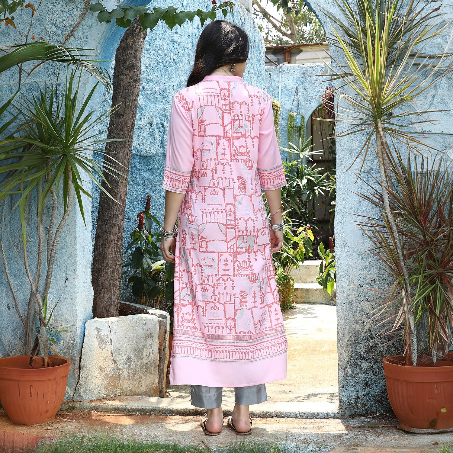 High-Low Ethnic Print Kurta