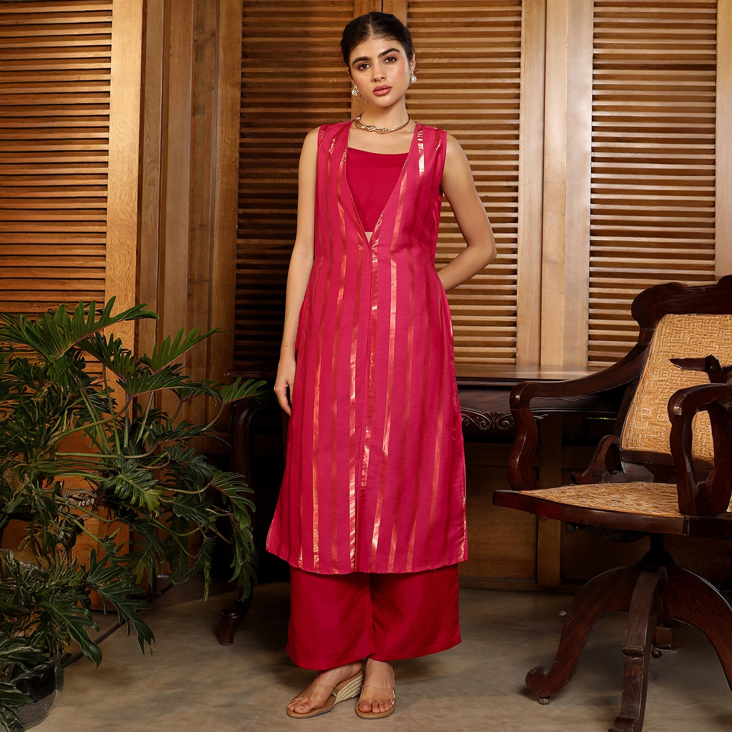 Metallic-Stripe Layered Kurta Set