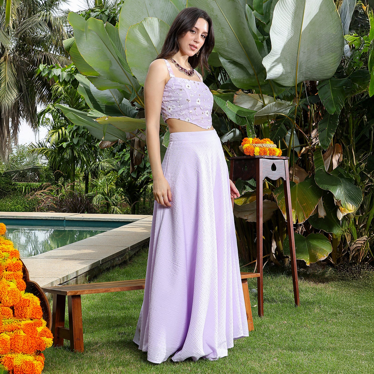 Embroidered-Flora Textured Co-Ord Set