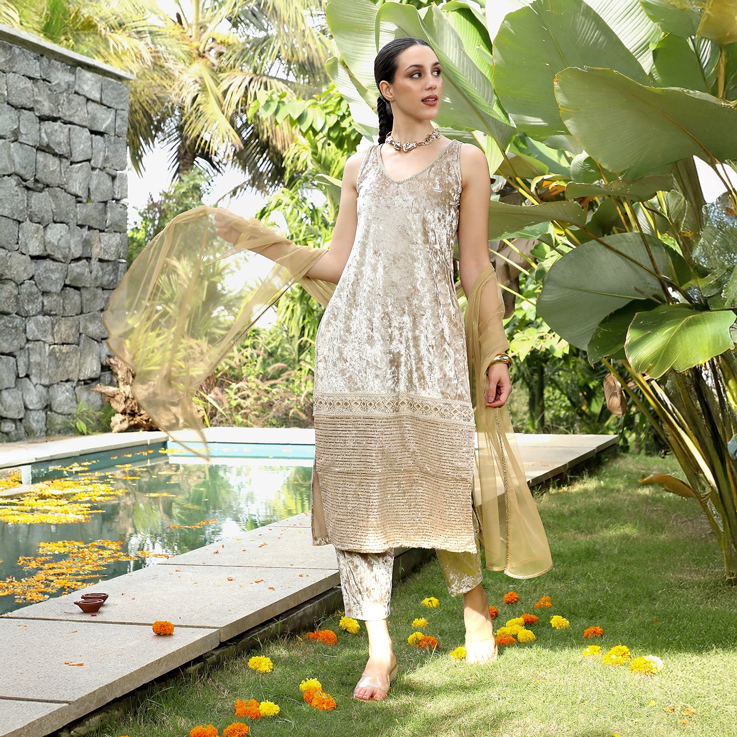 Velvet-Gleam Kurta Set