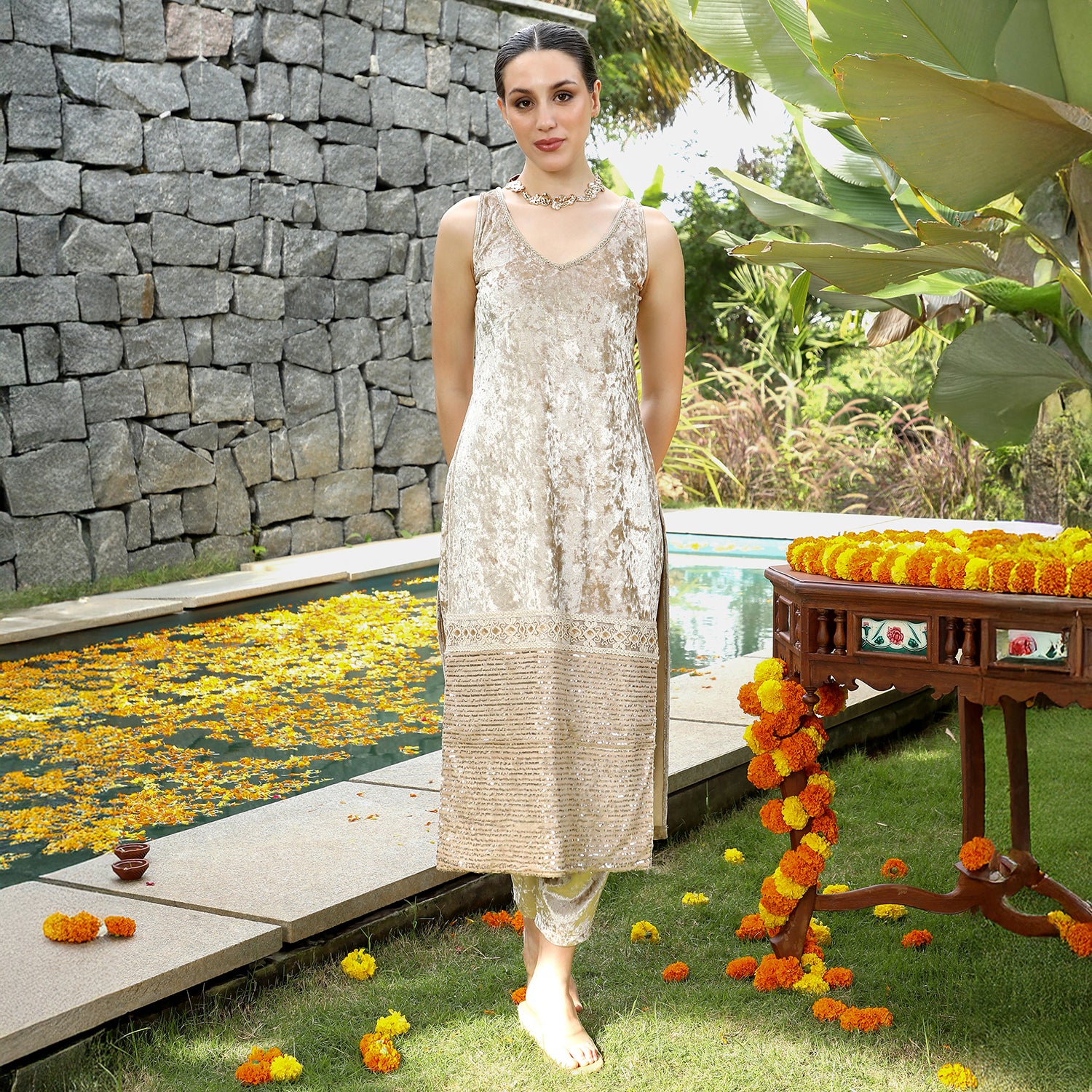 Velvet-Gleam Kurta Set