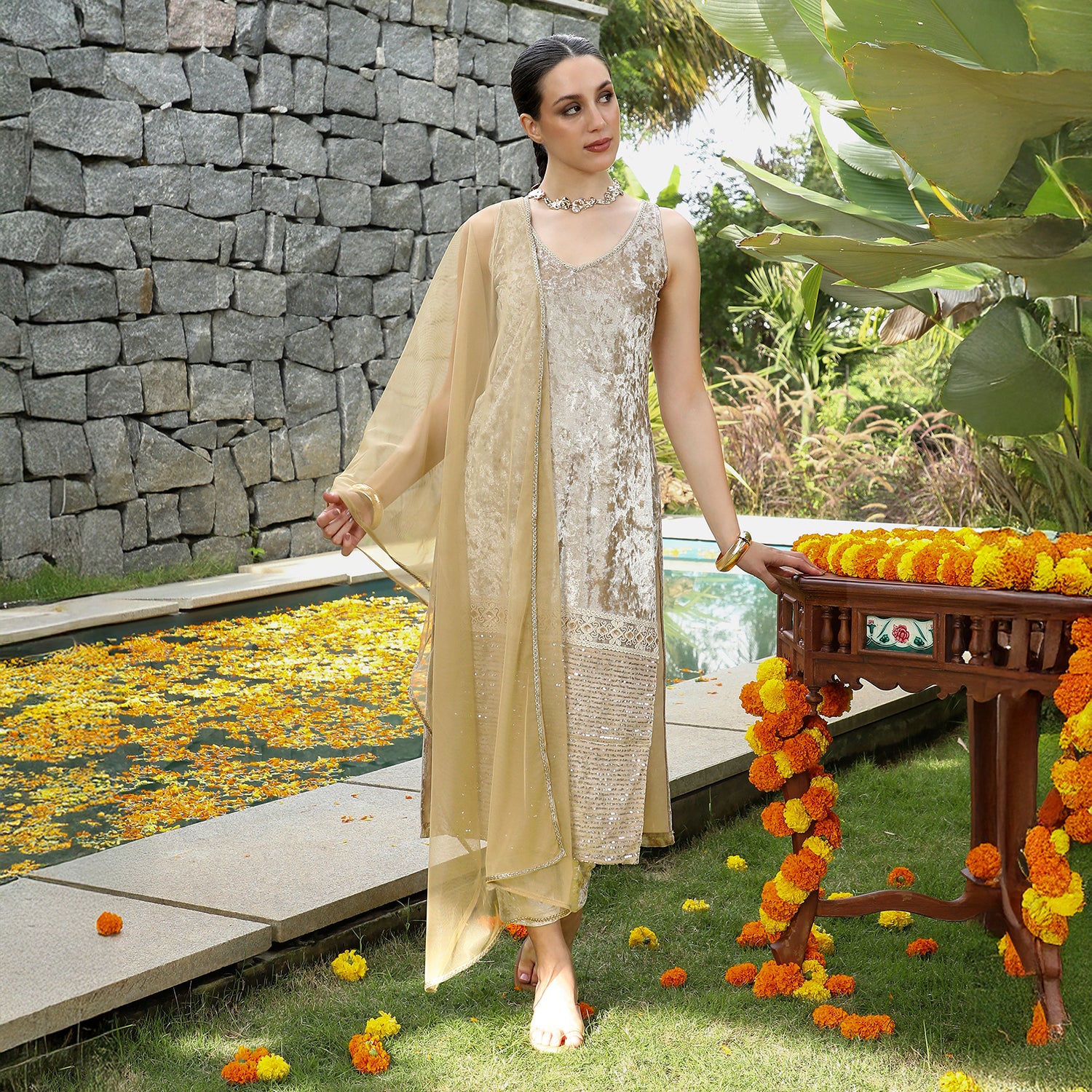 Velvet-Gleam Kurta Set