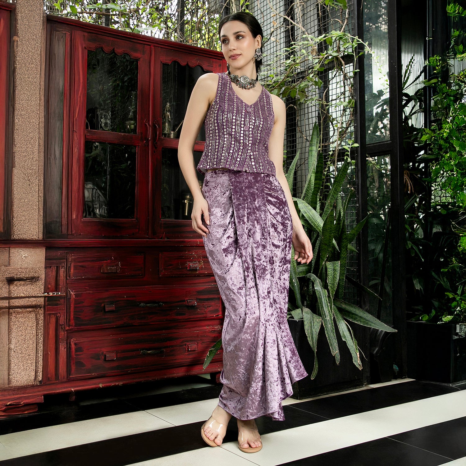 Mirror-Block Velvet Co-Ord Set
