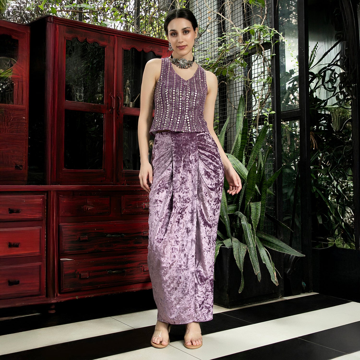 Mirror-Block Velvet Co-Ord Set
