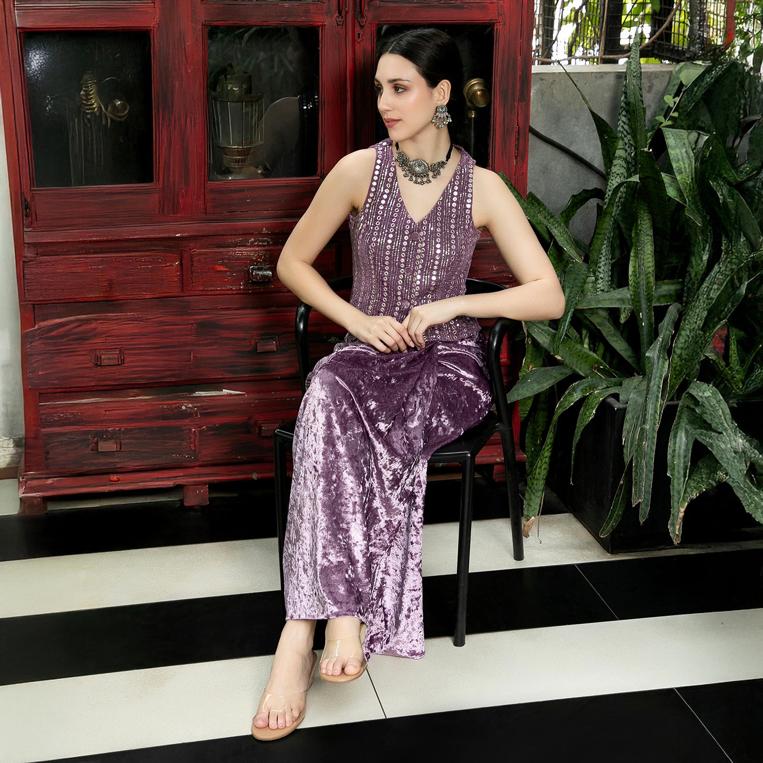 Mirror-Block Velvet Co-Ord Set