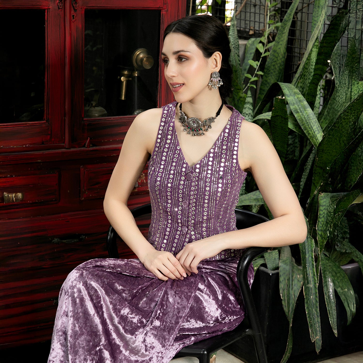 Mirror-Block Velvet Co-Ord Set