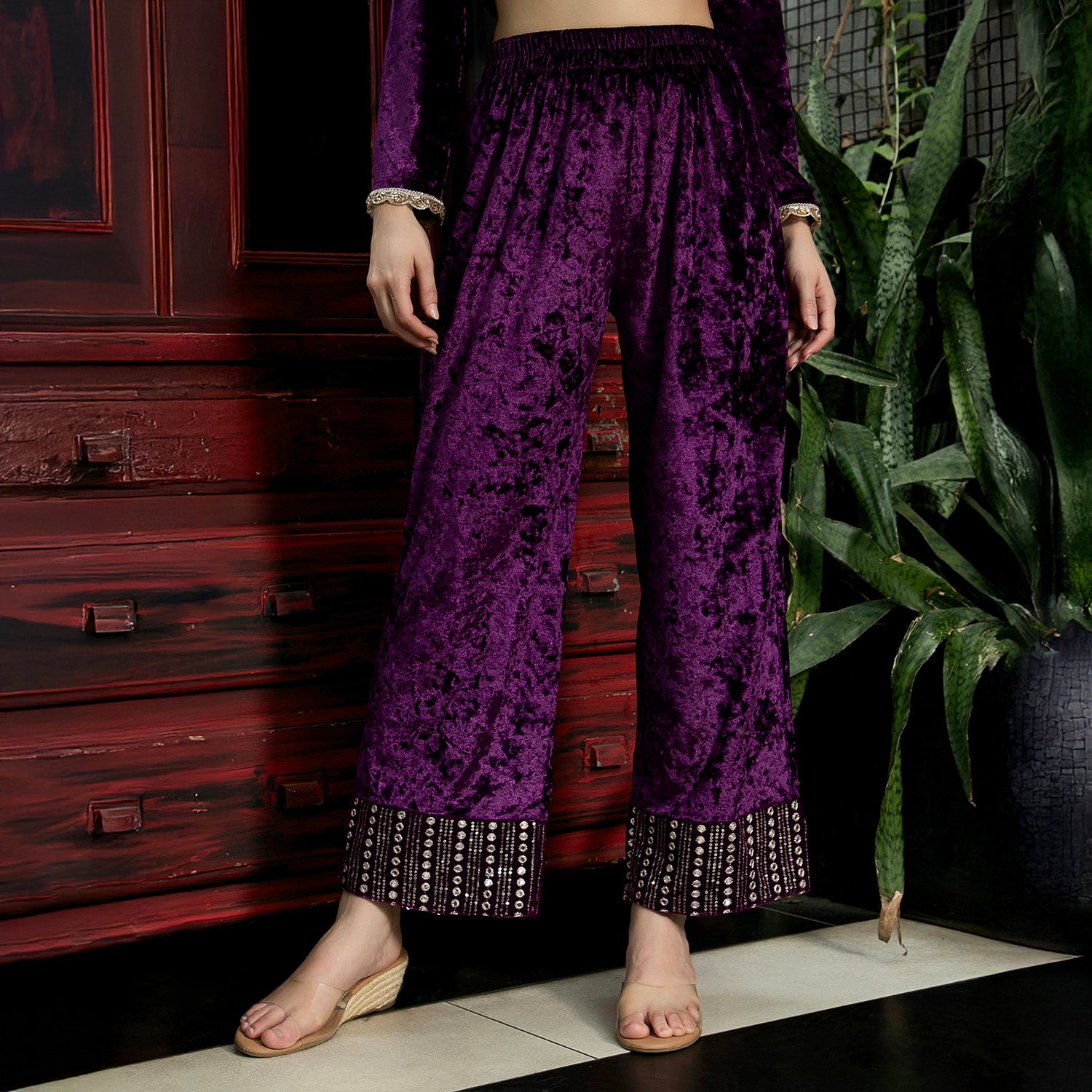Mirror-Block Velvet Kurta Set