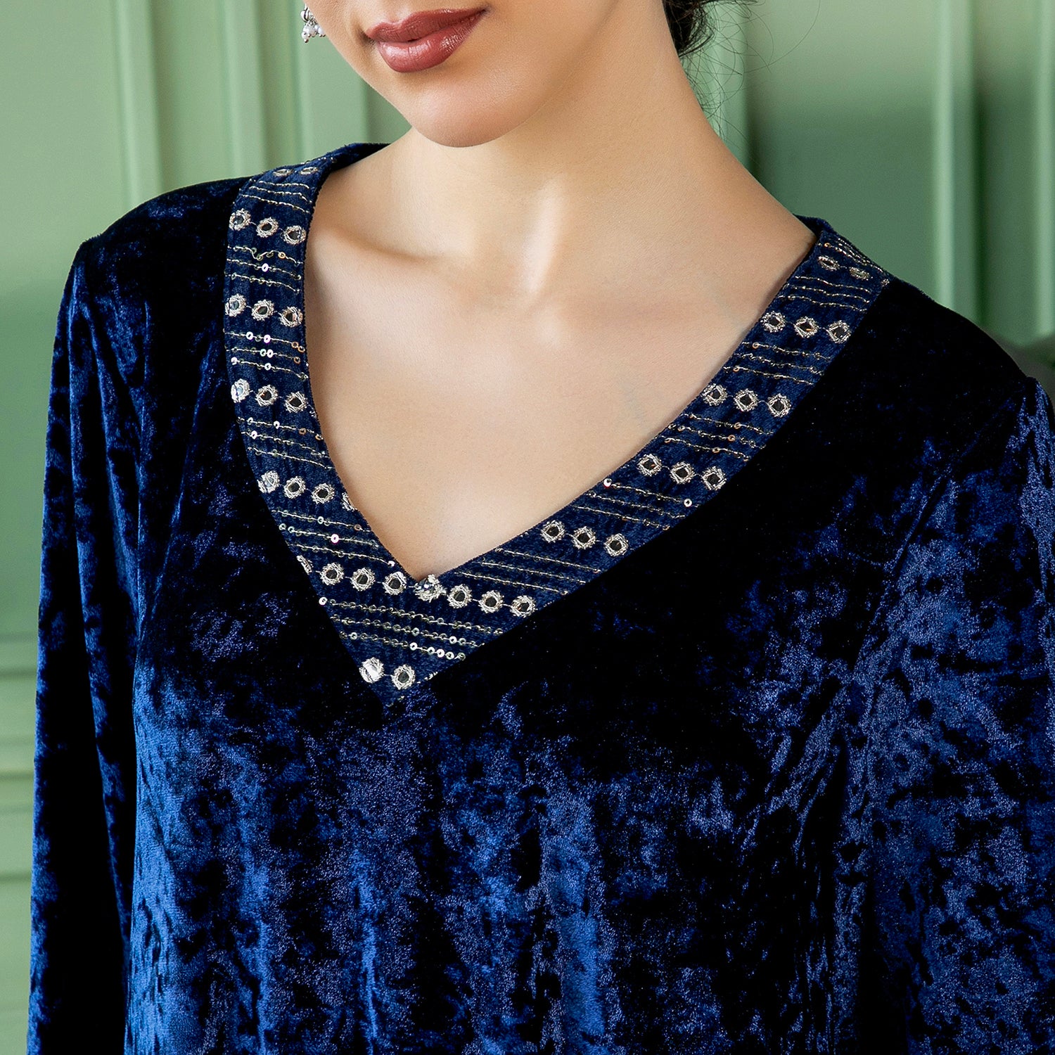 Mirror-Block Velvet Kurta Set