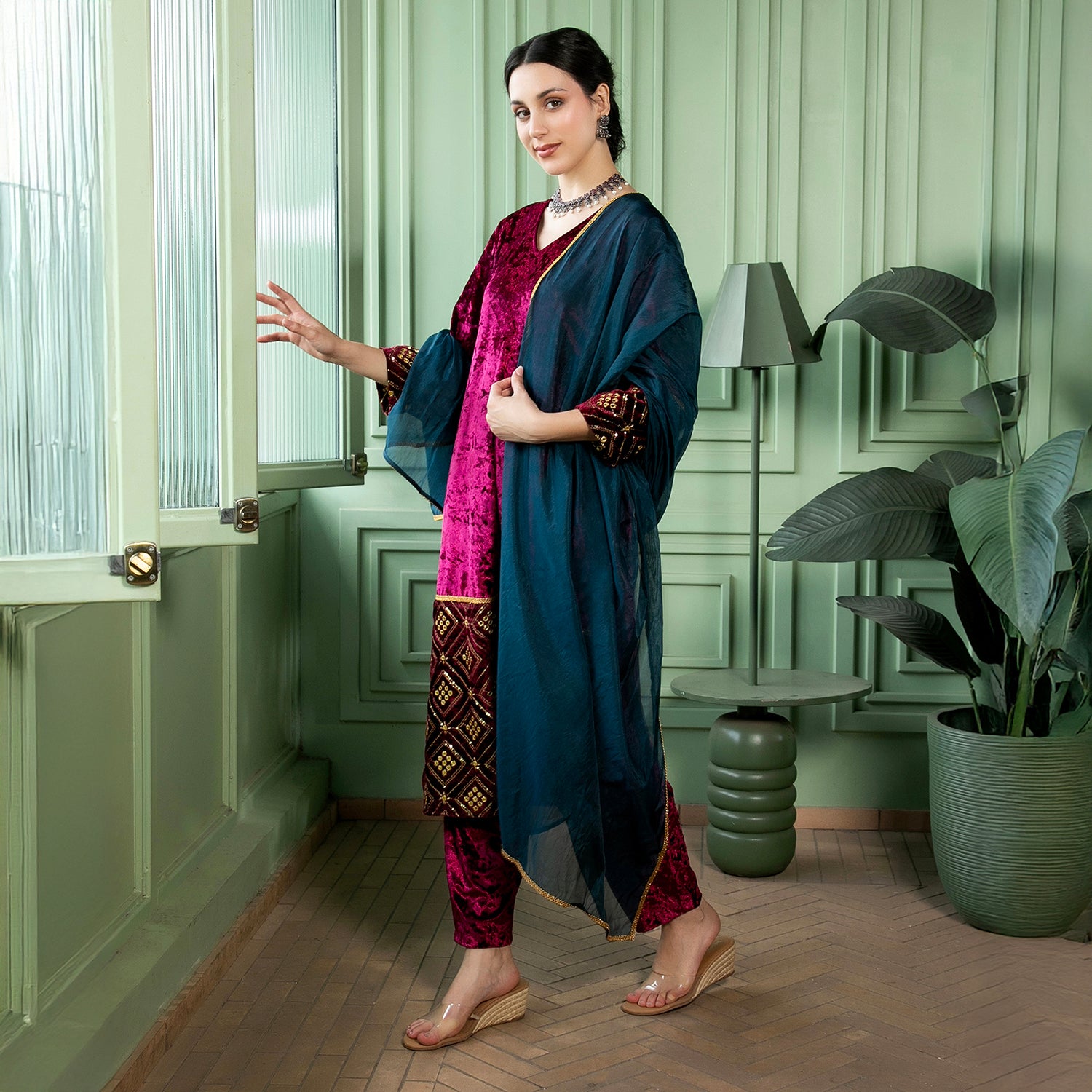 Velvet-Gleam Kurta Set