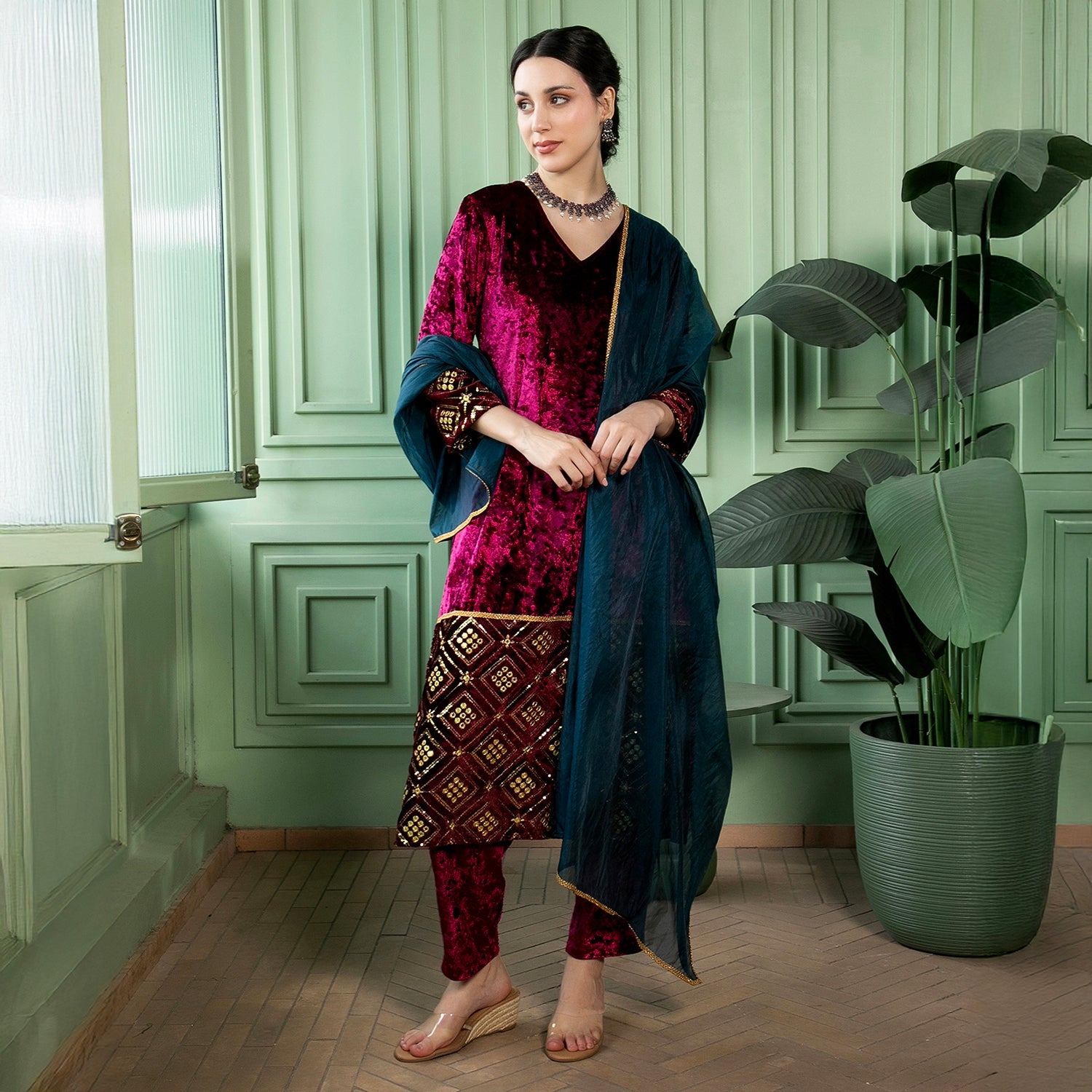 Velvet-Gleam Kurta Set