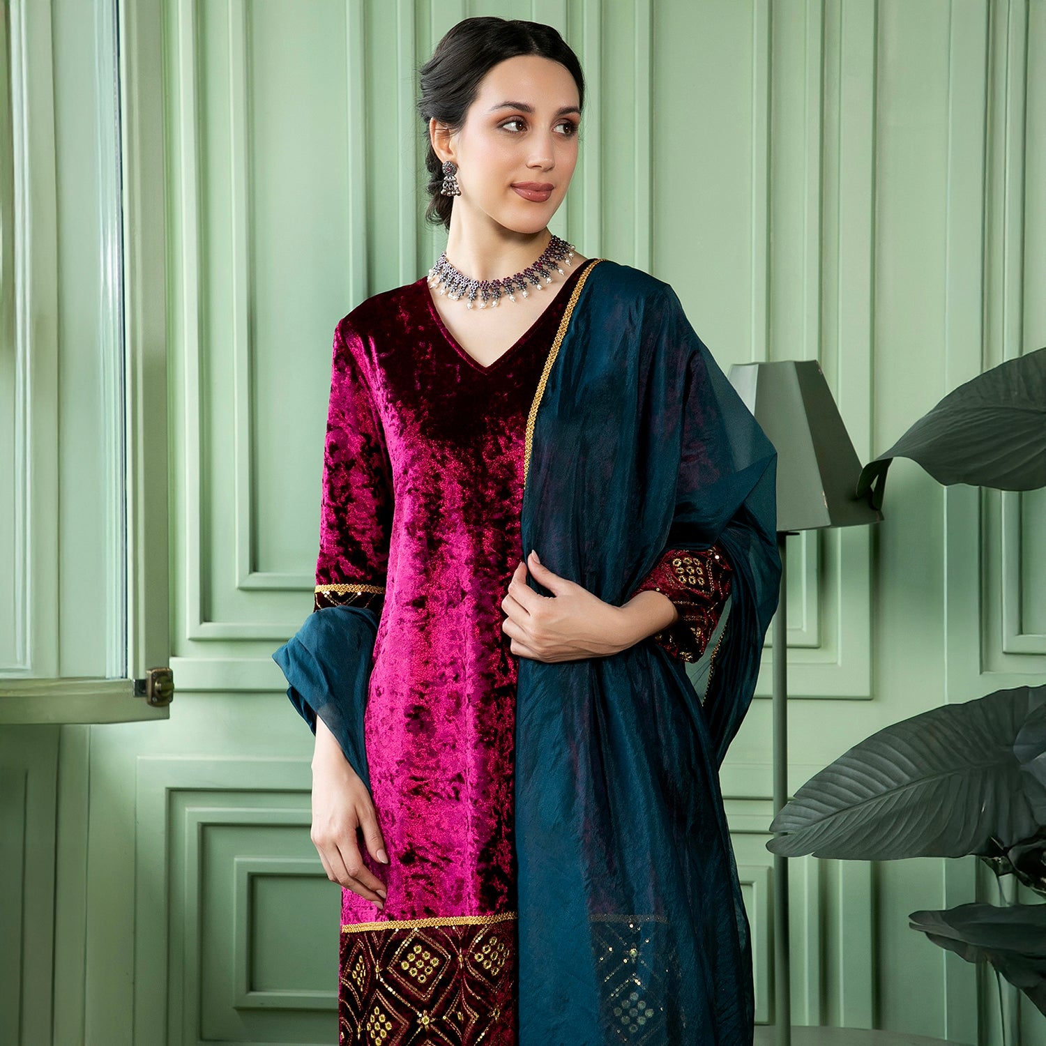 Velvet-Gleam Kurta Set