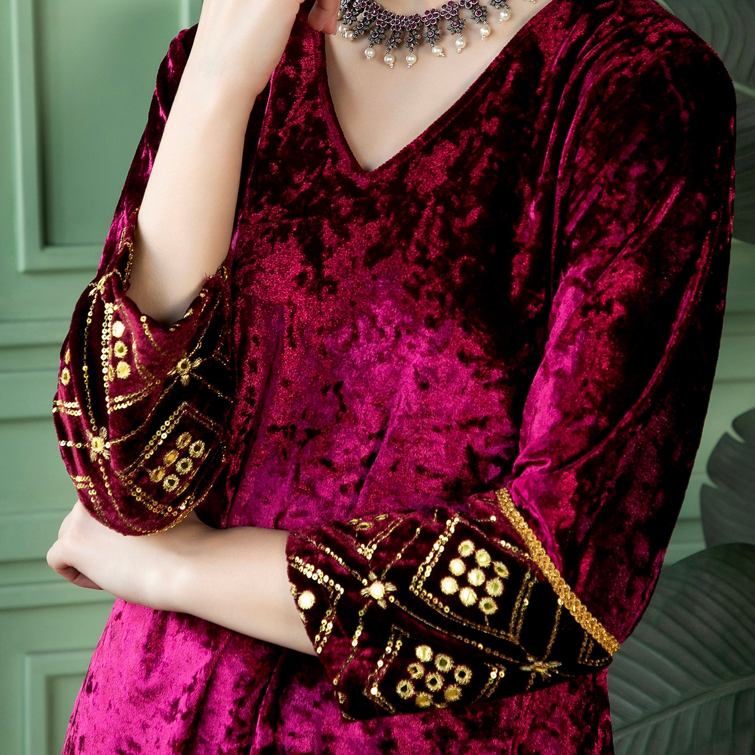 Velvet-Gleam Kurta Set