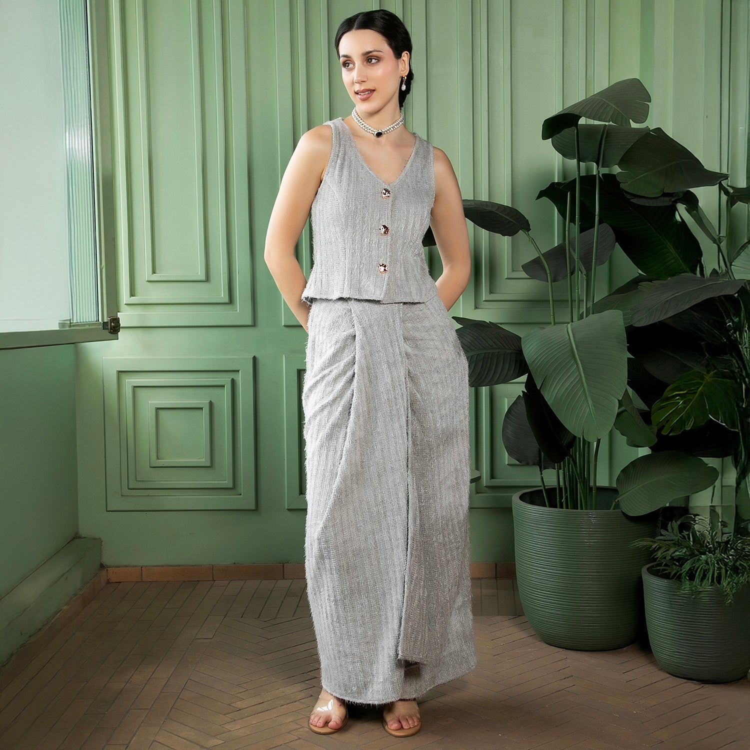 Fur-Draped Co-Ord Set