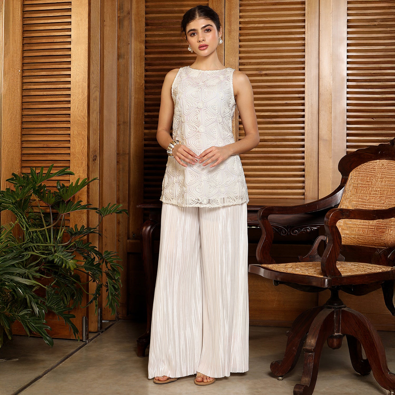 Coil-Pleated Kurta Set