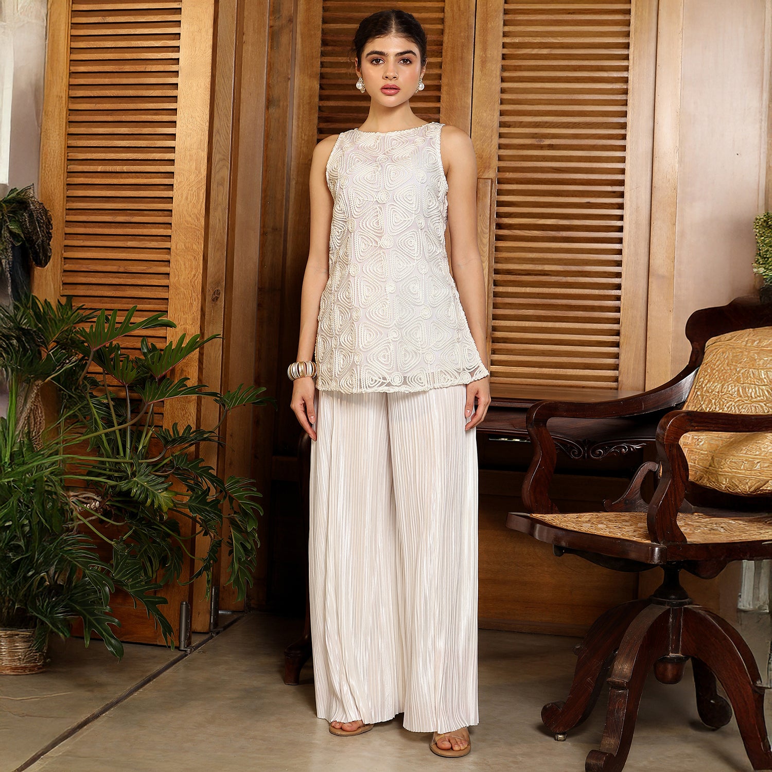 Coil-Pleated Kurta Set