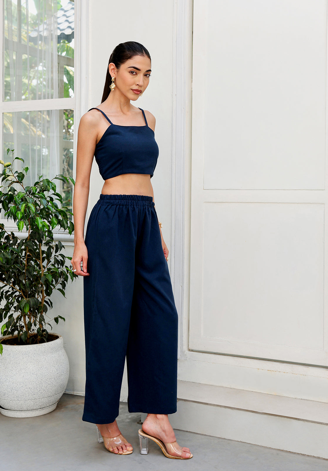 Textured Self-Design Boat Neck Sleeveless Navy Blue  Co-ord Set