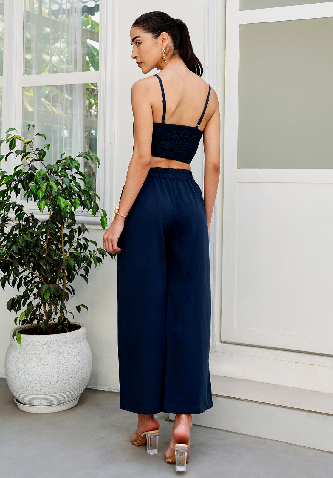 Textured Self-Design Boat Neck Sleeveless Navy Blue  Co-ord Set