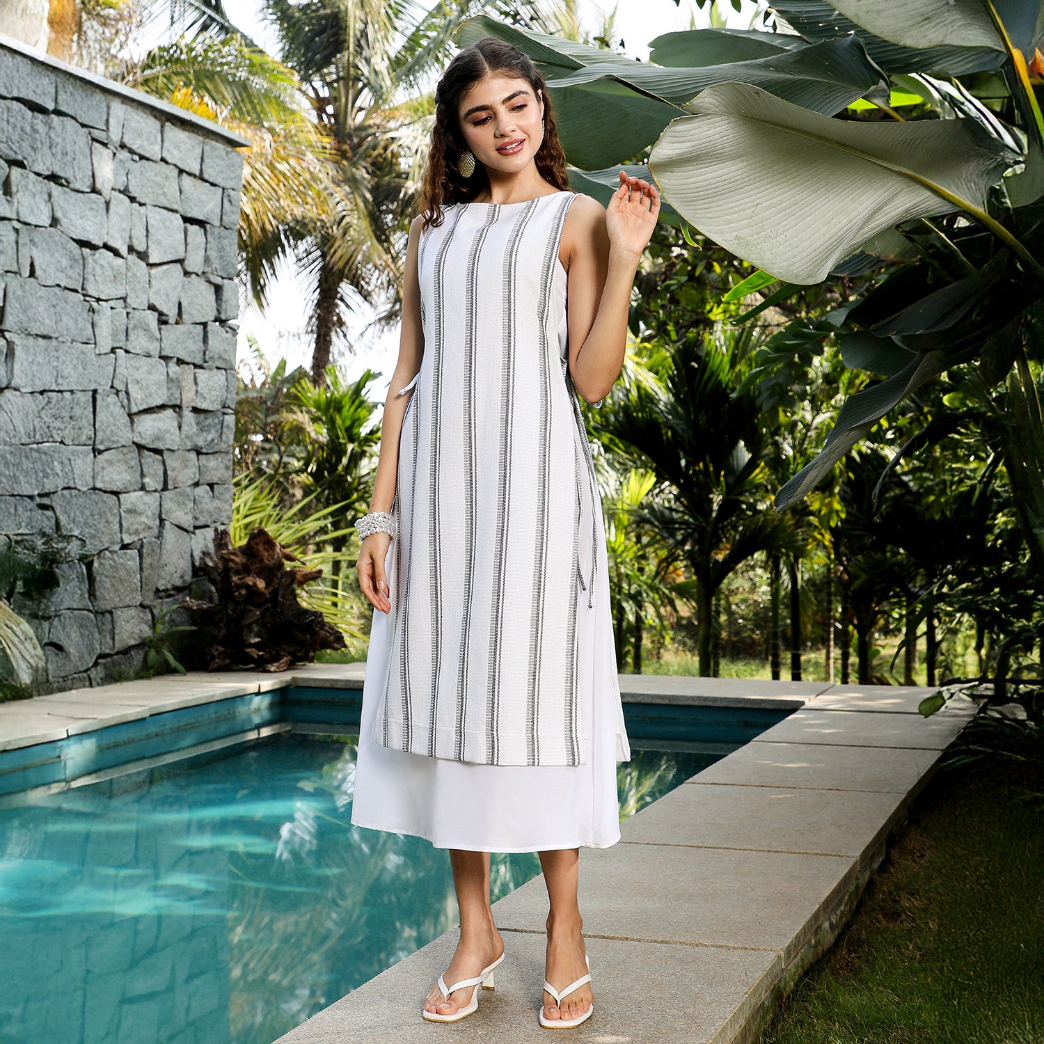 Striped Tie-Up Dress Co-Ord Set