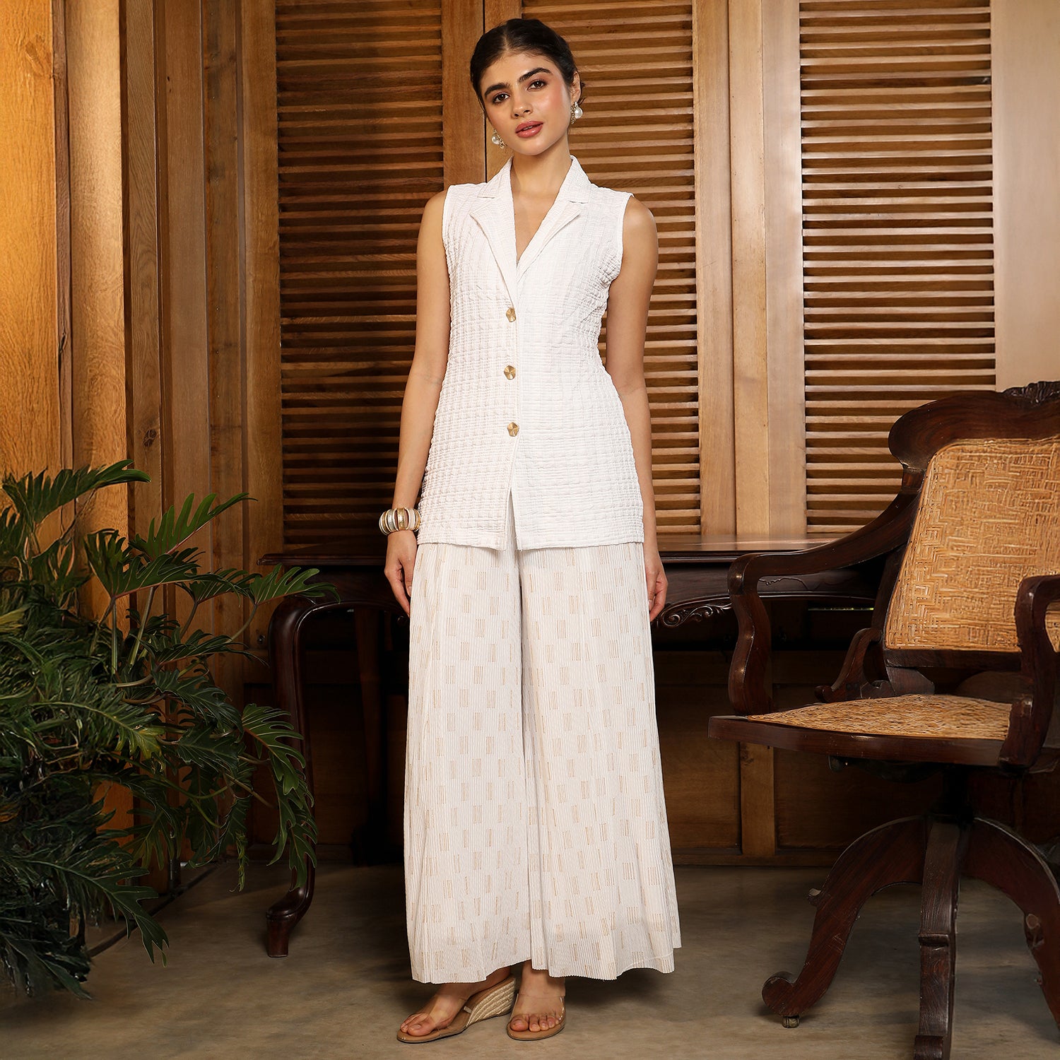 Textured-Vest Flared Co-Ord Set