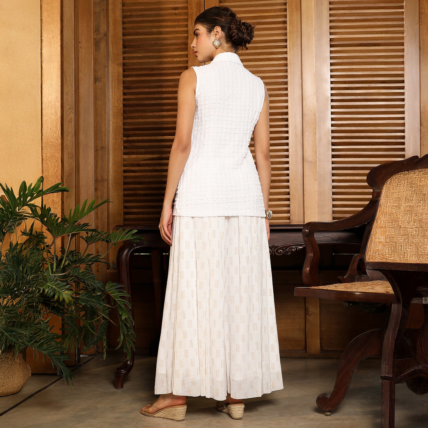 Textured-Vest Flared Co-Ord Set