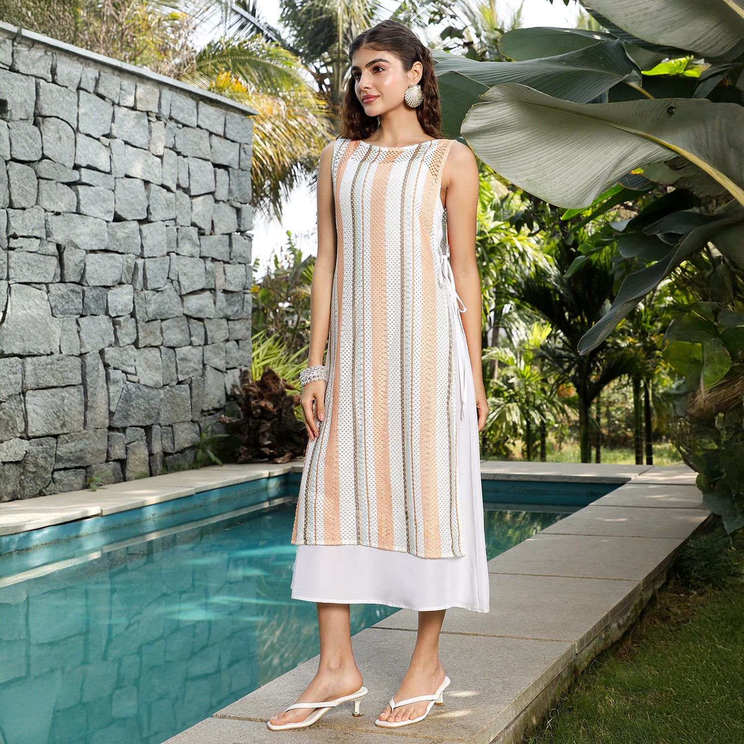 Striped Tie-Up Dress Co-Ord Set