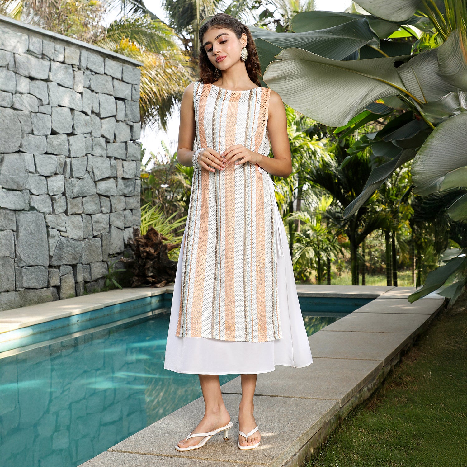 Striped Tie-Up Dress Co-Ord Set