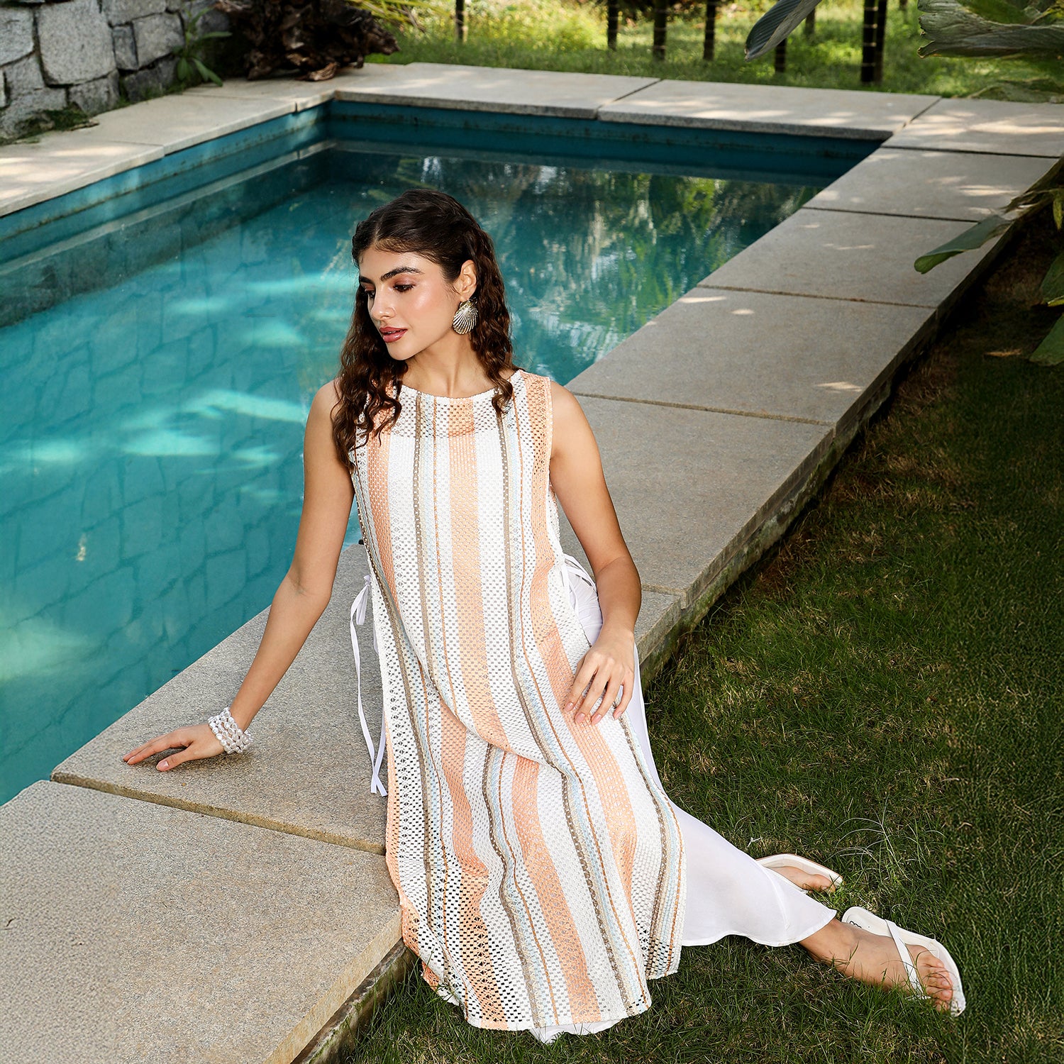 Striped Tie-Up Dress Co-Ord Set
