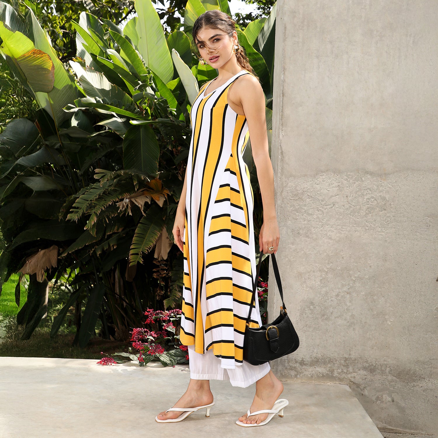 Nautical-Striped Flared Kurta Set