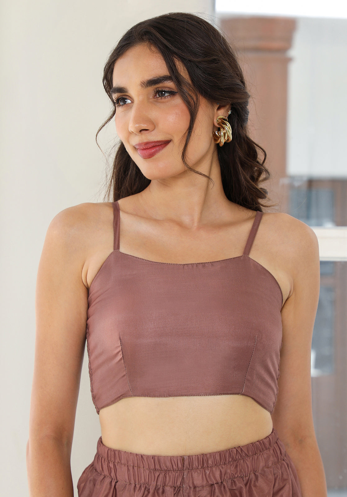 Brown Poly Cotton Net Kurta with Top and Palazzo Set
