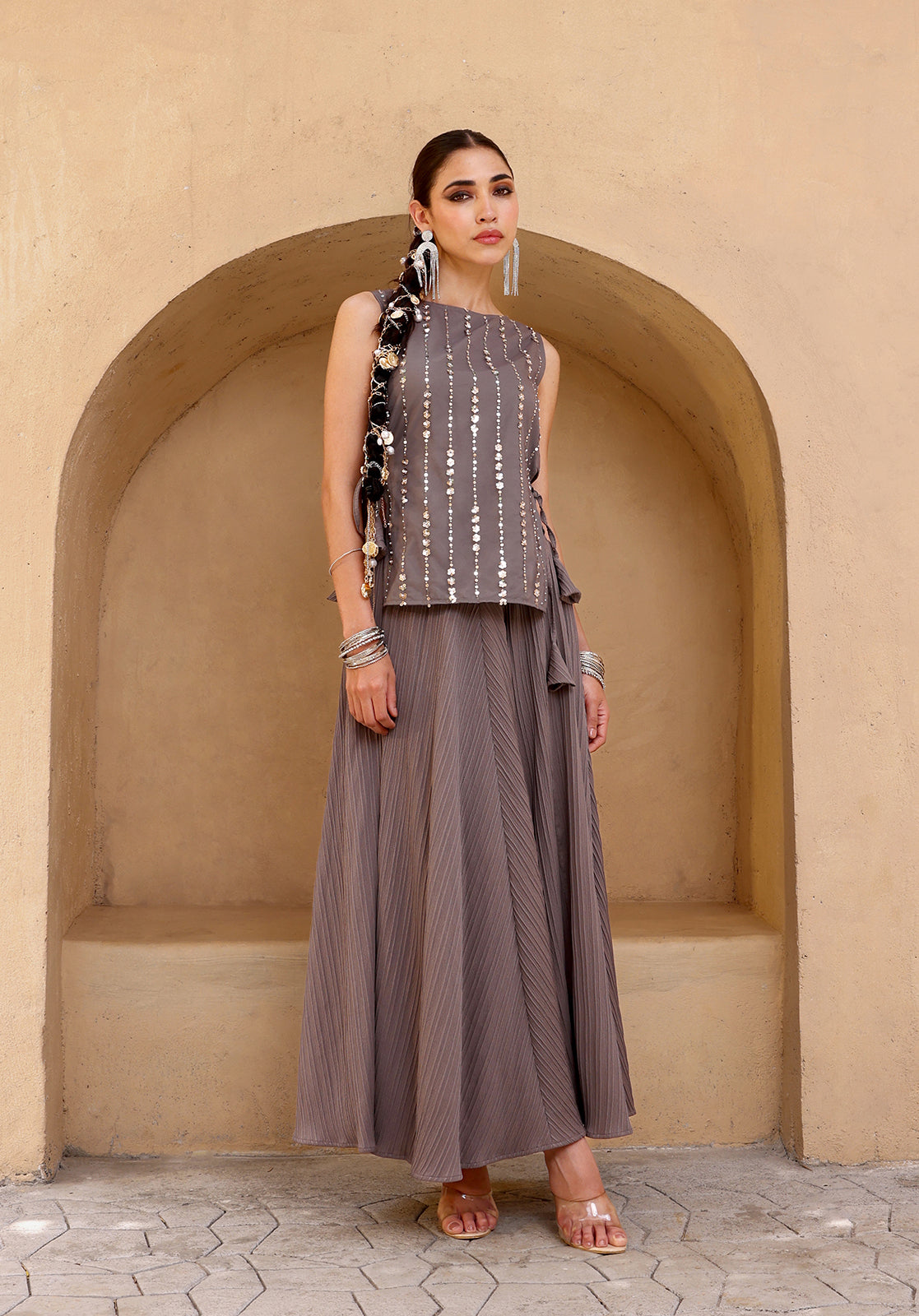 Grey Poly Georgette Co-ord Set