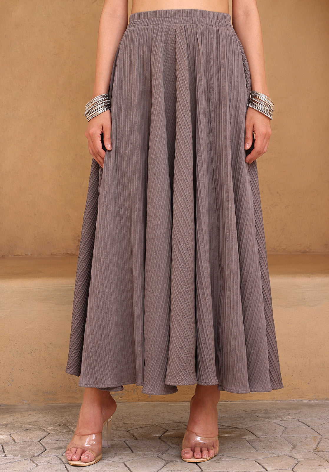 Grey Poly Georgette Co-ord Set