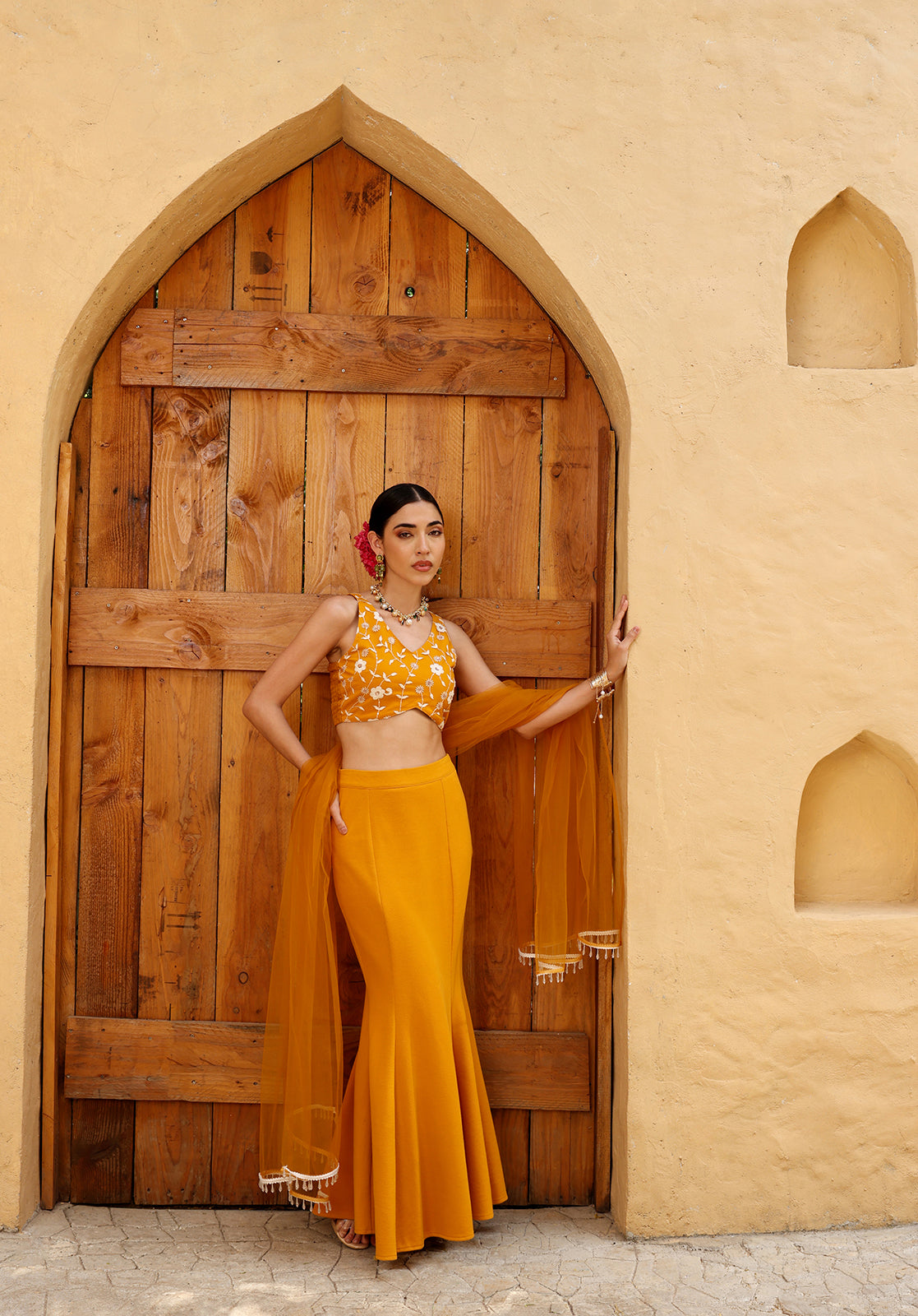 Mustard Polyblend Lehenga Choli Set