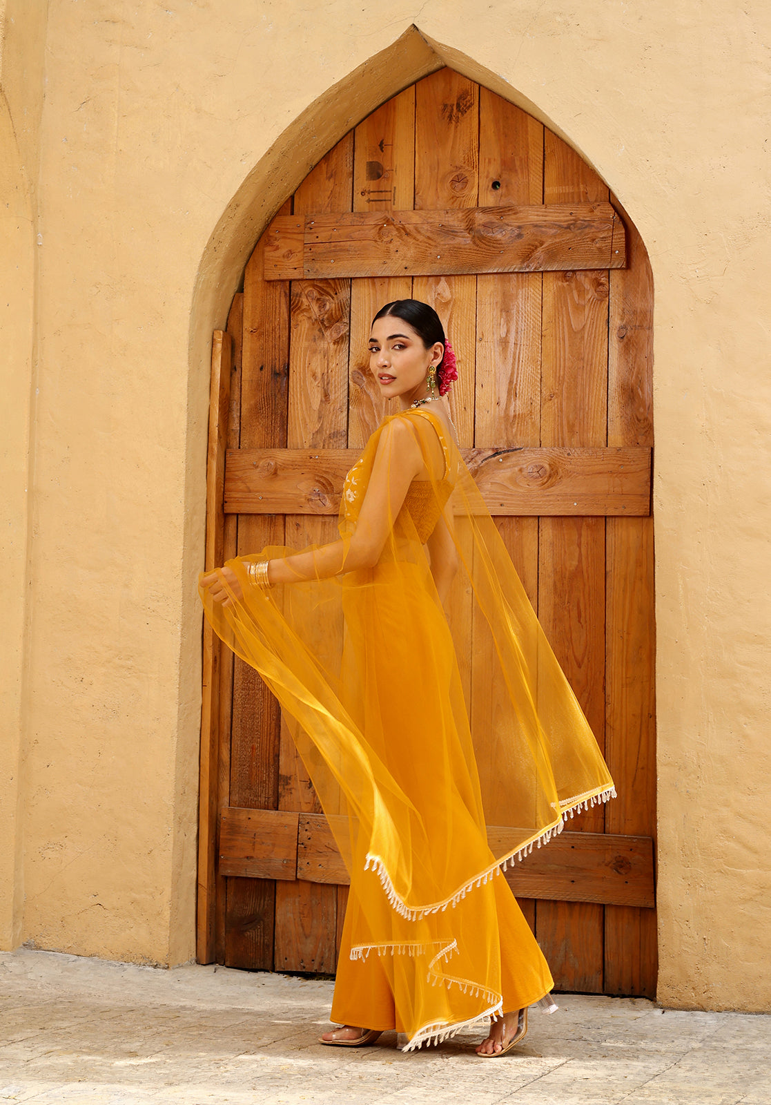 Mustard Polyblend Lehenga Choli Set