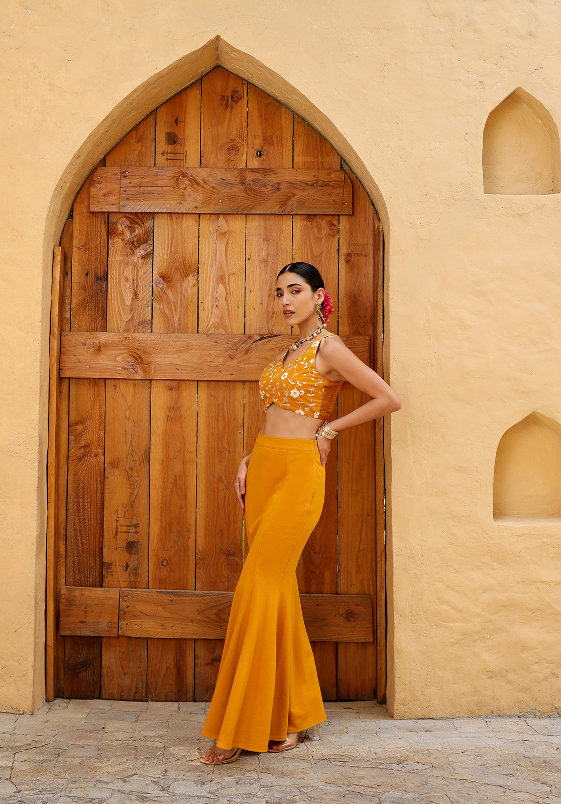 Mustard Polyblend Lehenga Choli Set