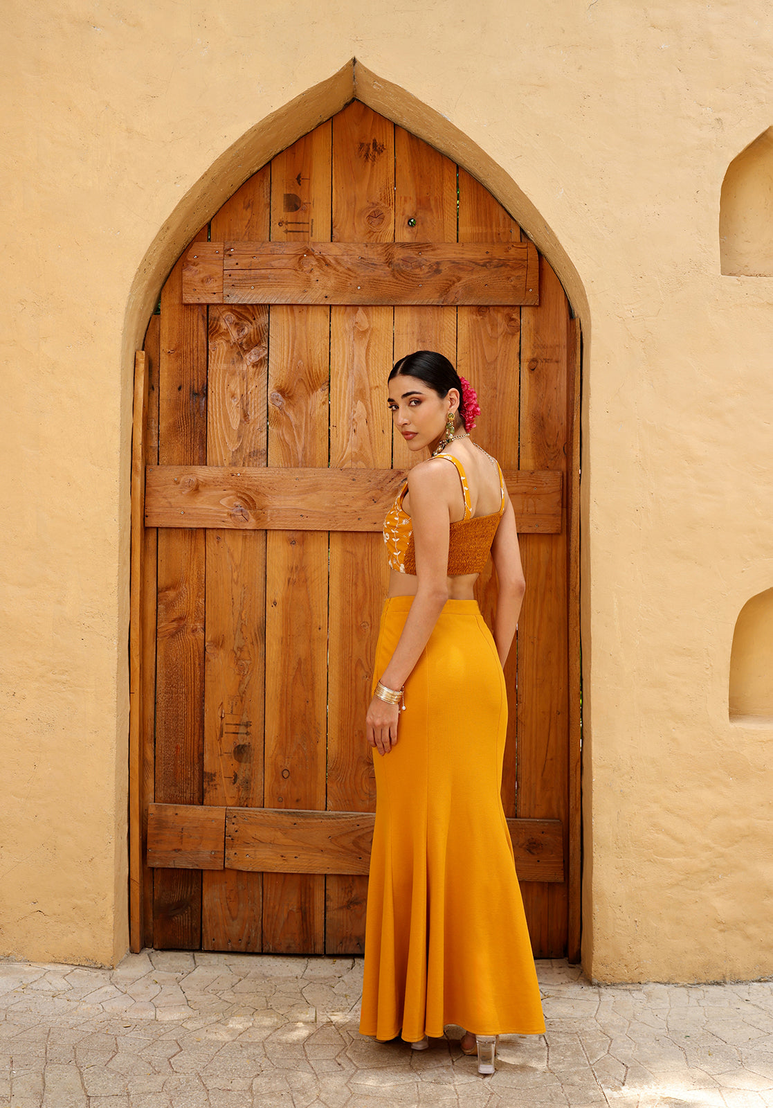 Mustard Polyblend Lehenga Choli Set