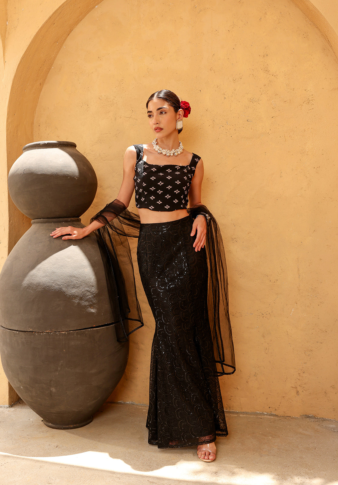 Black Polyblend Lehenga Set