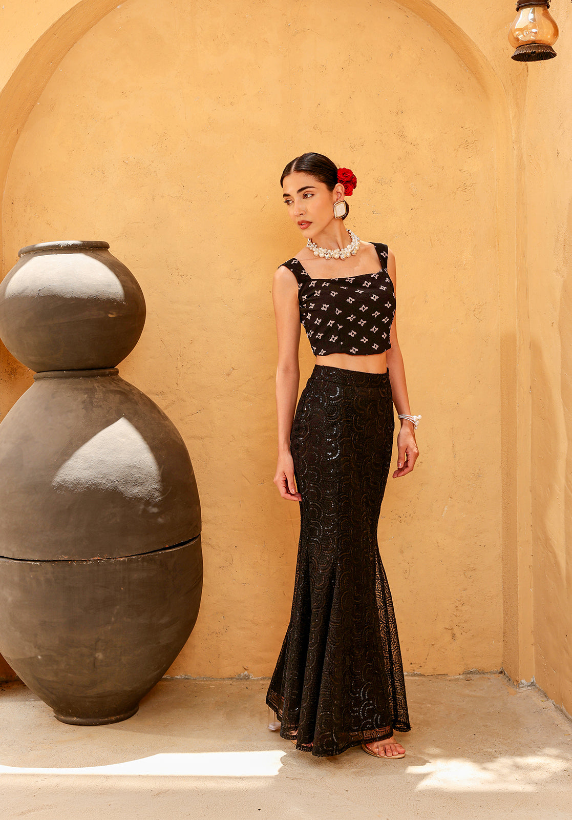 Black Polyblend Lehenga Set