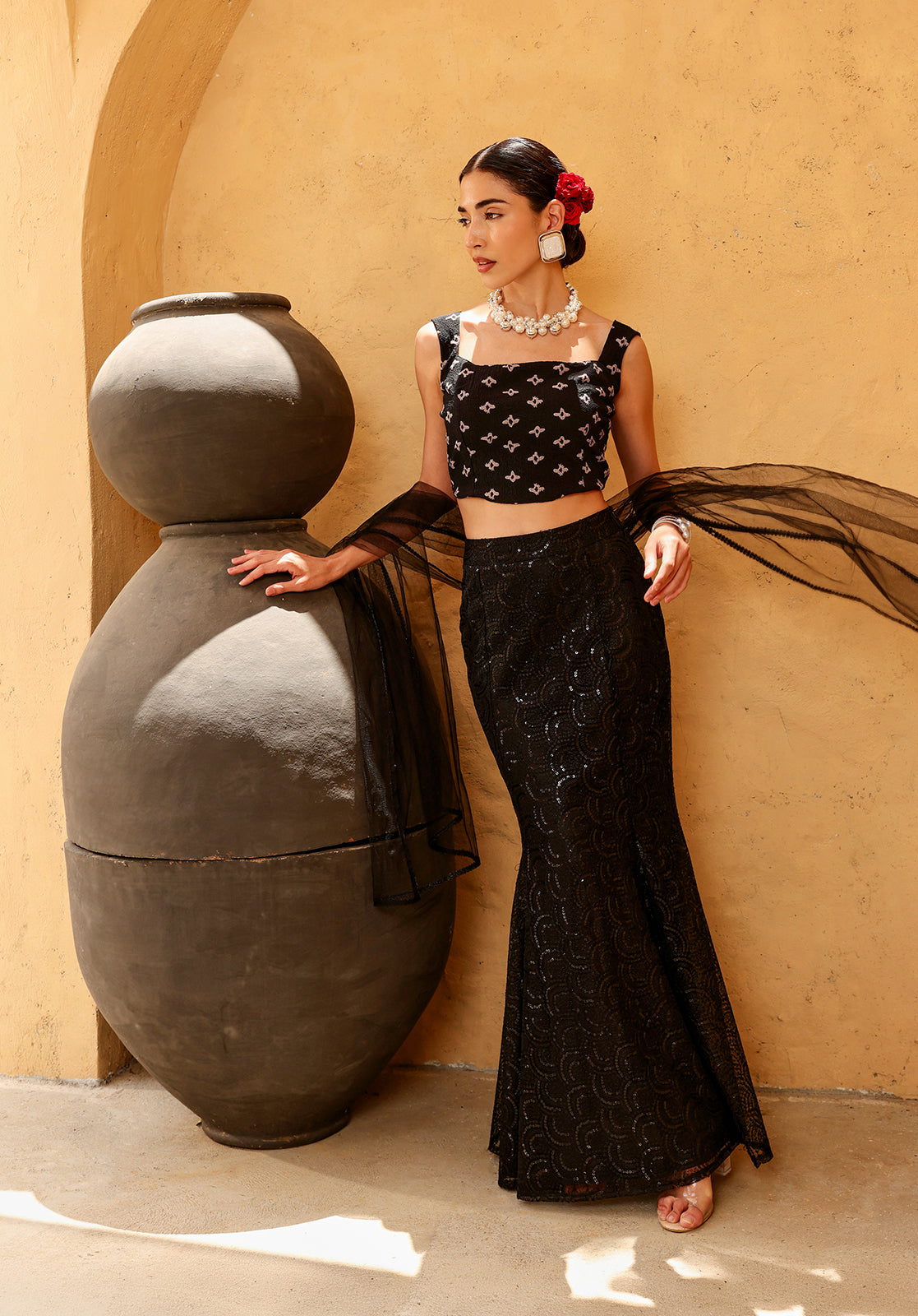 Black Polyblend Lehenga Set